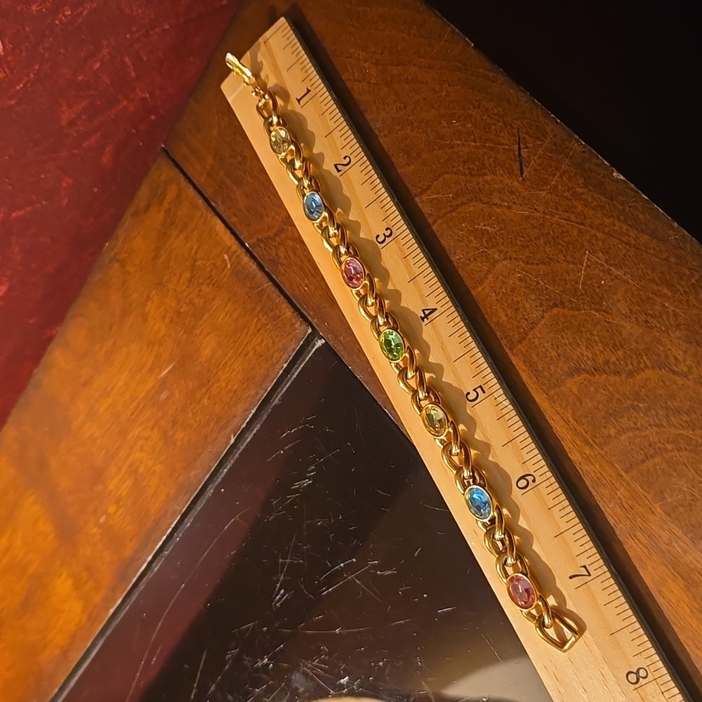 Vintage Swarovski Swan Logo Gold-tone Multi-color Crystal Chain Bracelet 7.25" - Picture 9 of 13